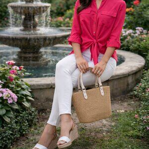 CK Pink & Gold Accent Barbie Blouse tie waist Size L